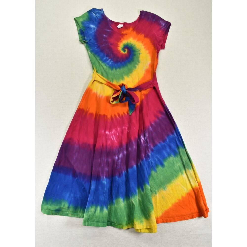 Dharma Trading Co Rainbow Tie Dye Dress M Spiral Cotton T Shirt Short Sleeve